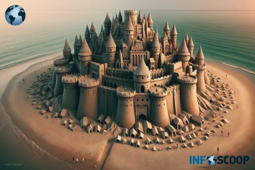 A beach transformed into a fortress with sandcastles during a world competition