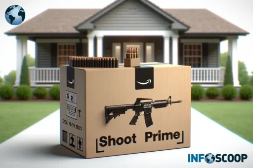 Boîte Amazon contenant une arme à feu livrée par le service Shoot Prime