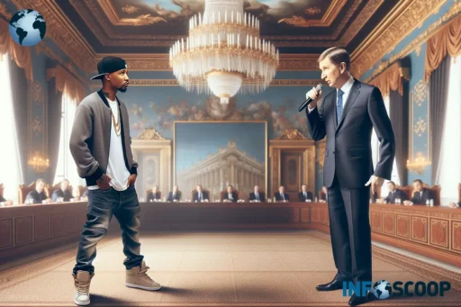 Booba et Emmanuel Macron lors d'un battle de rap à l'Élysée