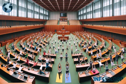 Des députés en séance de yoga dans l'hémicycle