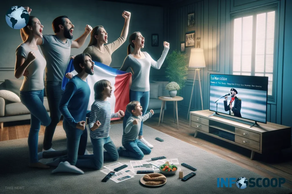 Famille française chantant l'hymne national devant Netflix