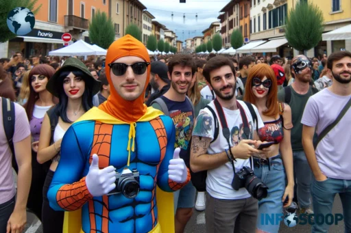 Festival de cosplay avec des gens déguisés en personnages de bandes dessinées.