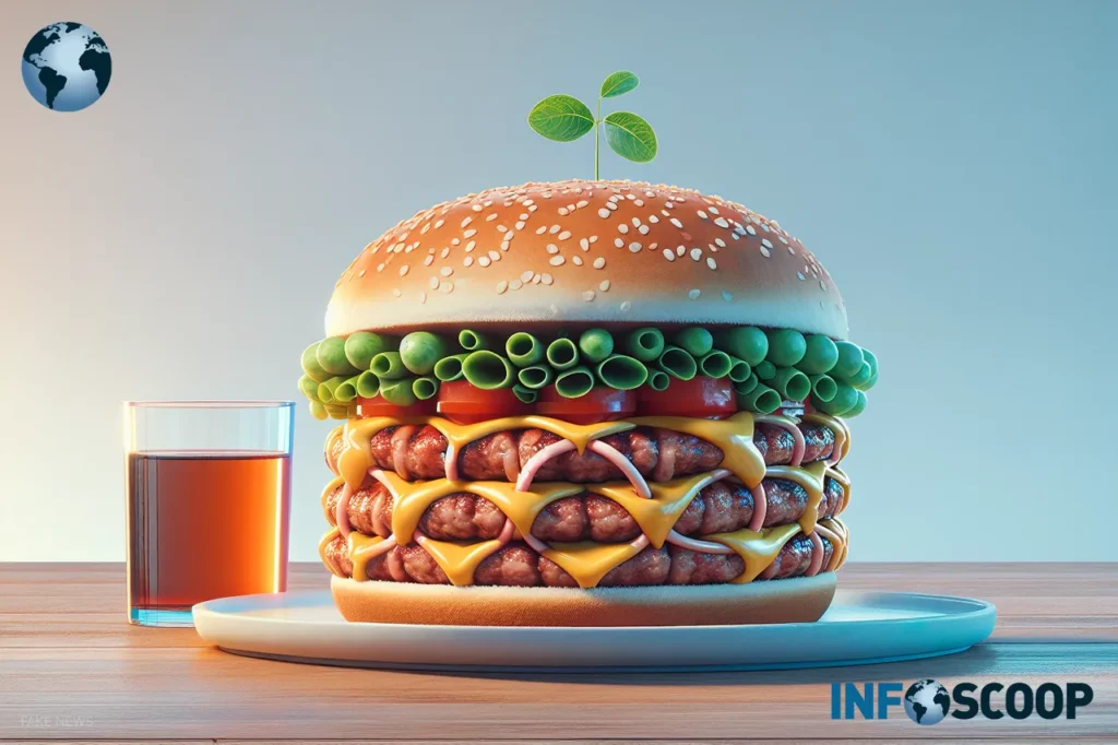 Illustration d'un hamburger génétiquement modifié par McDonald's et Monsanto, résistant à toutes les maladies.