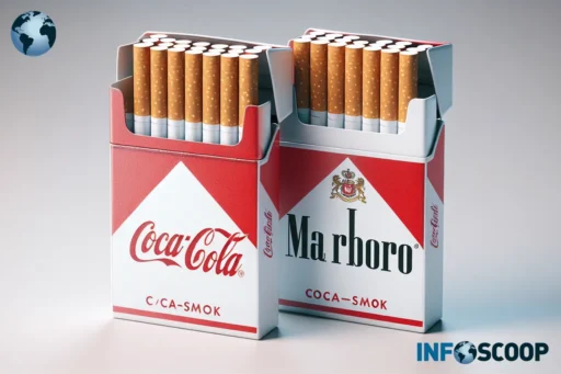 Image d'une cigarette gazeuse Coca-Smok, produit de l'association entre Coca-Cola et Marlboro.