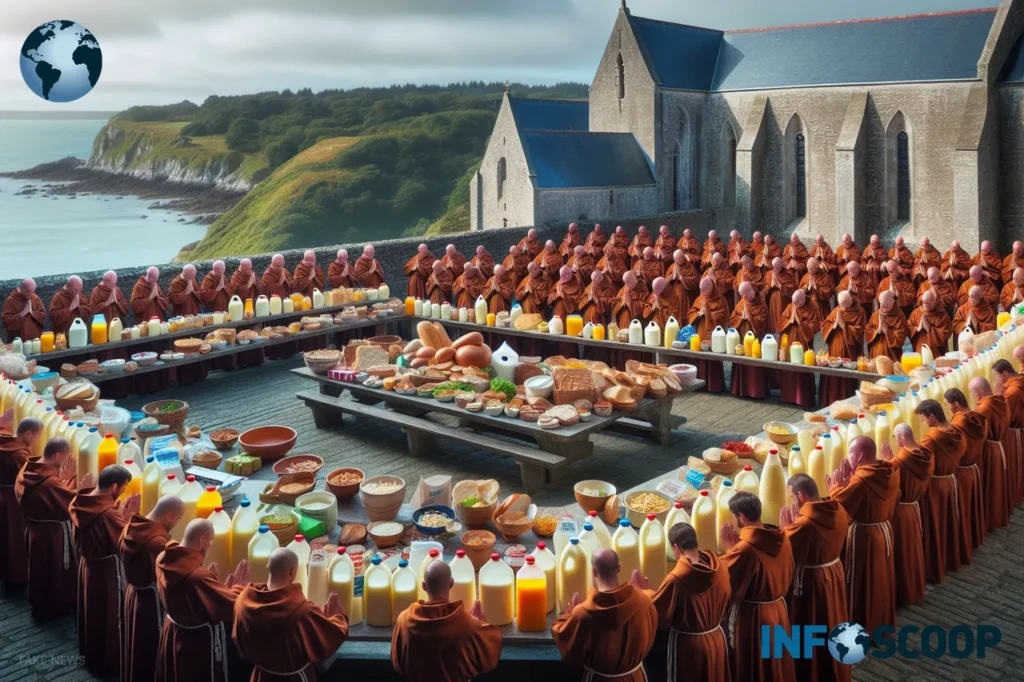 Monks blessing bio-latex condoms in a Breton monastery