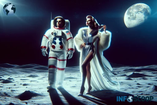 Nabilla et Elon Musk posant sur la Lune