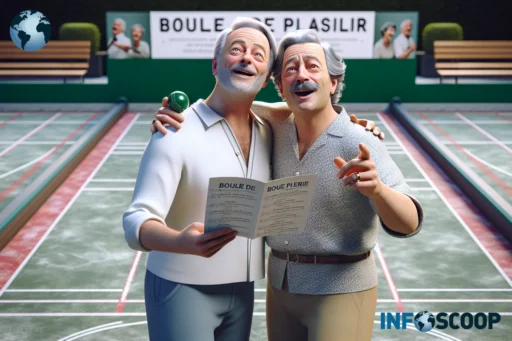 Patrick Sébastien et François Hollande dans leur spectacle 'Boule de plaisir'