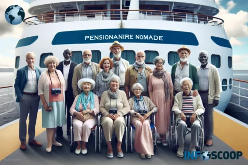 Retirees on the 'Pensionnaire Nomade' cruise ship, evading taxes by sailing around the world