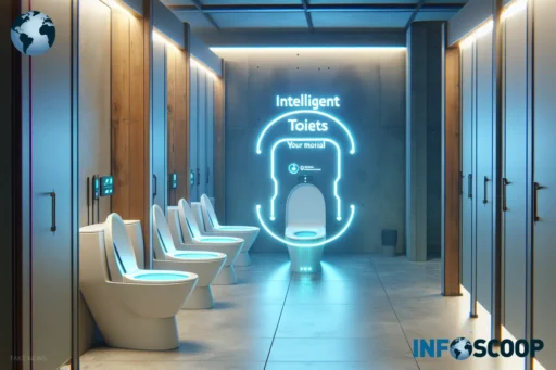 Toilettes intelligentes avec écran digital affichant une évaluation du moral de l'utilisateur