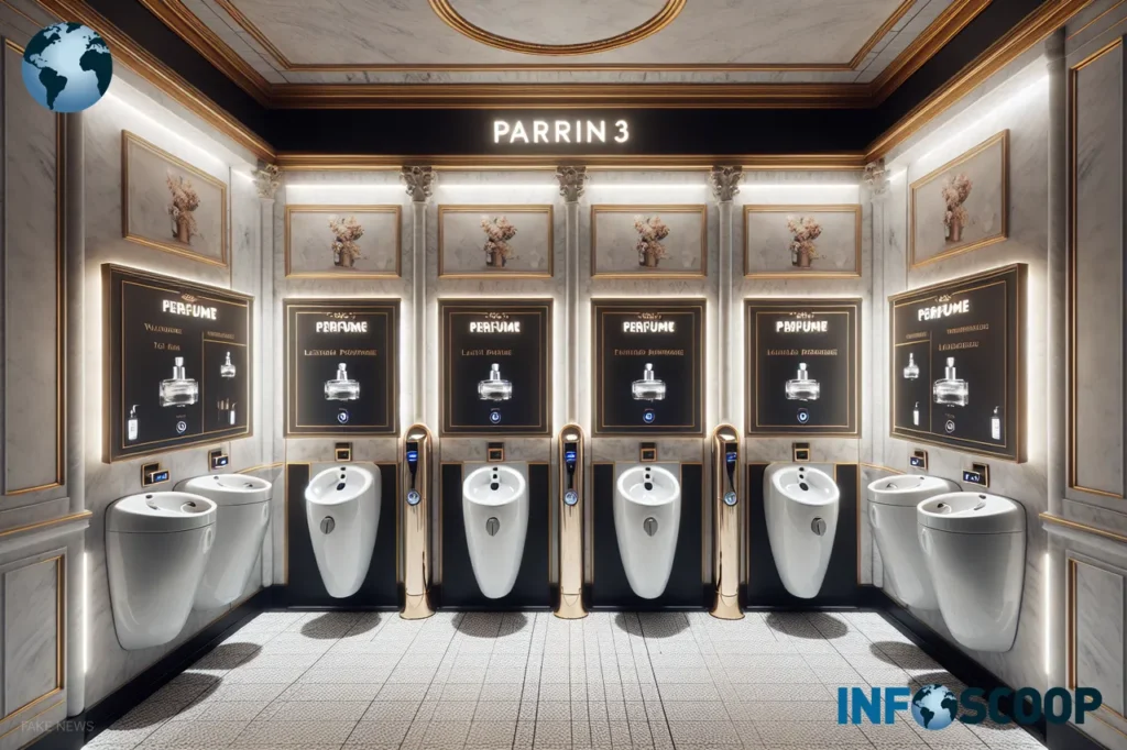 Toilettes publiques parisiennes avec distributeurs de parfums de luxe