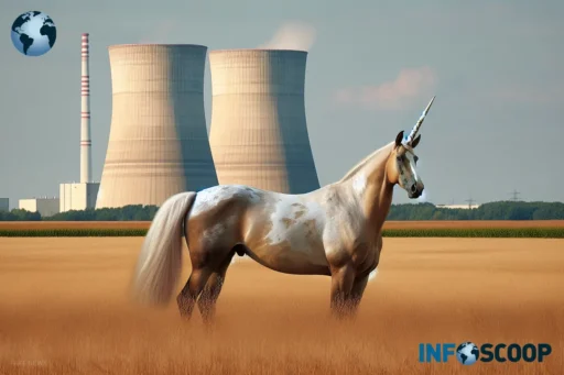 Un cheval mutant avec une corne, près de la centrale nucléaire de Tchernobyl.