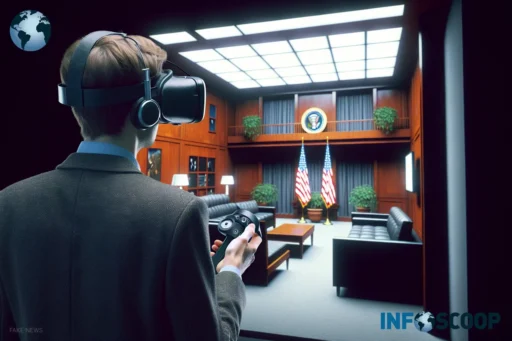 Visiteur explorant le scandale du Watergate en réalité virtuelle